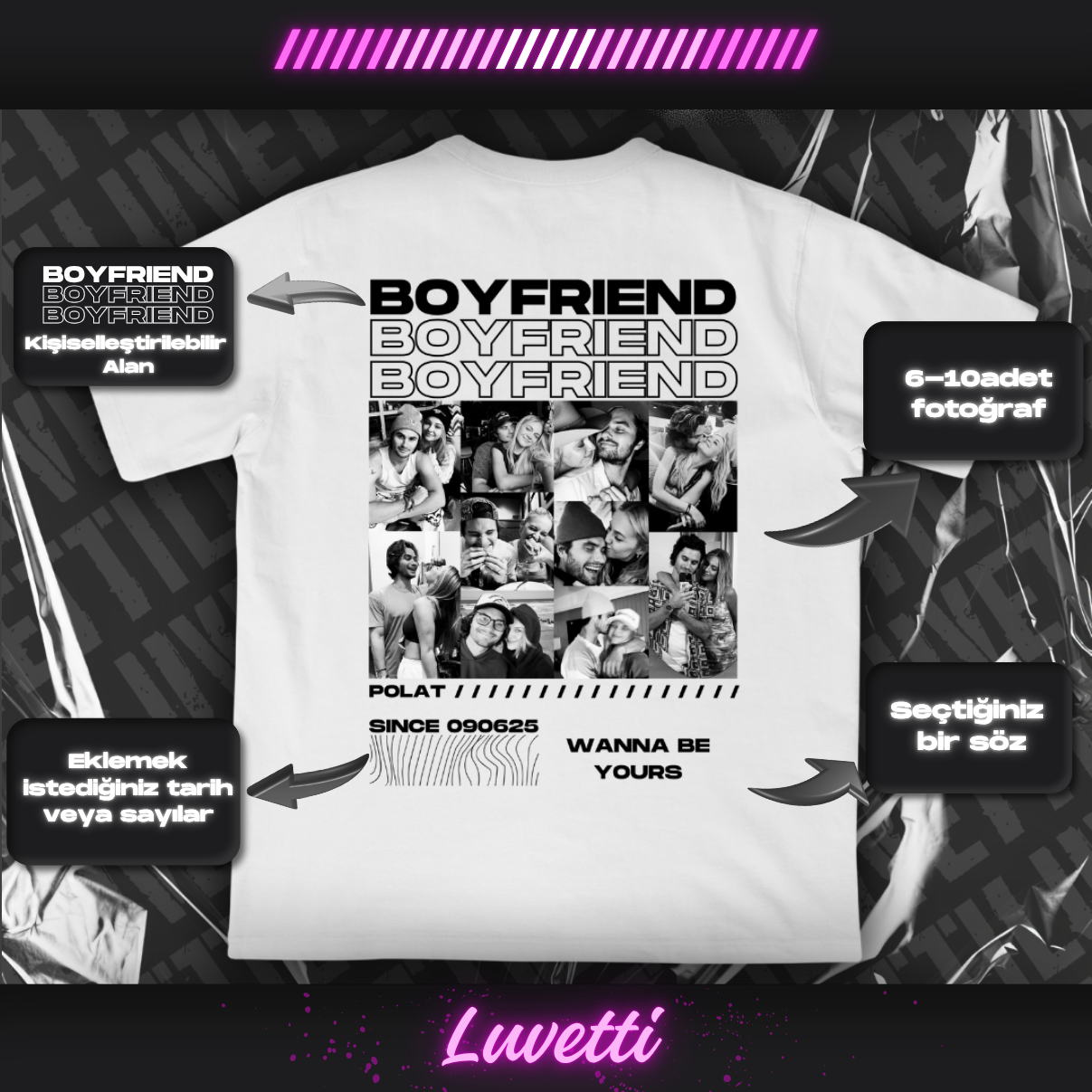 Luvetti™ Girlfriend & Boyfriend Kişiye Özel Tasarım Oversize T-Shirt