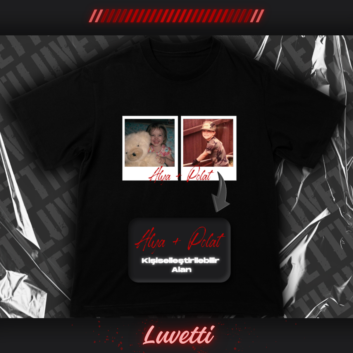 Luvetti™ Kişiye Özel Little Us Siyah T-Shirt