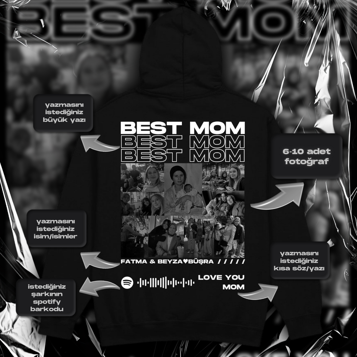 Luvetti™ Love You Mom Özel Tasarım Hoodie