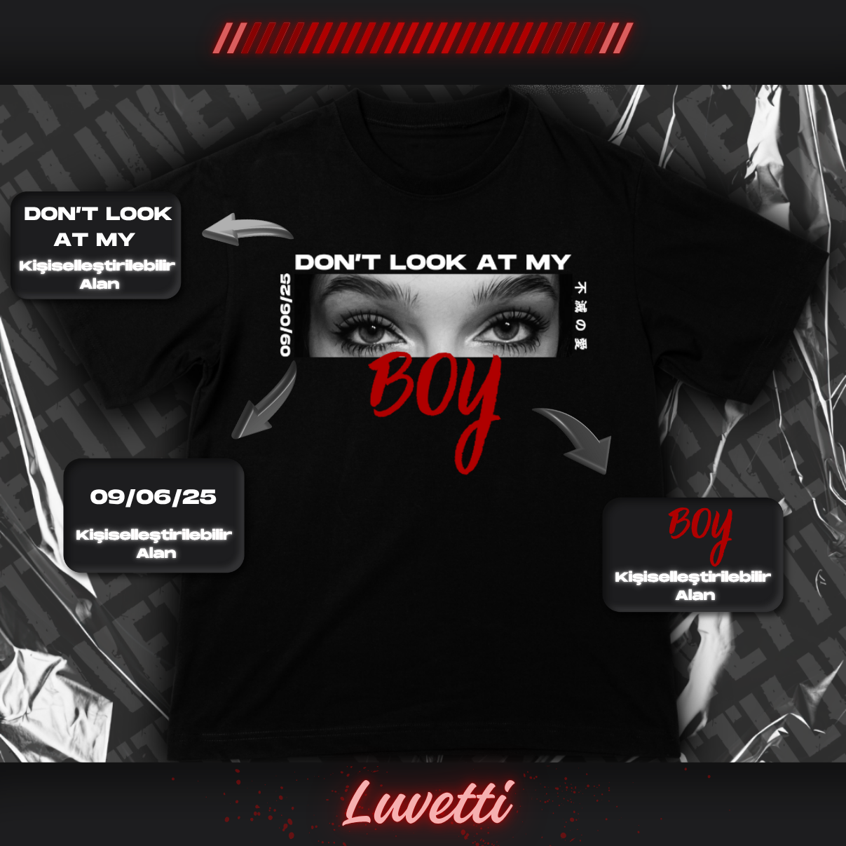 Luvetti™ Eyes don't Lie Kişiye Özel Tasarım Oversize T-Shirt