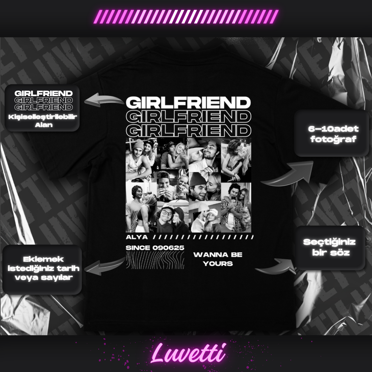 Luvetti™ Girlfriend & Boyfriend Kişiye Özel Tasarım Oversize T-Shirt