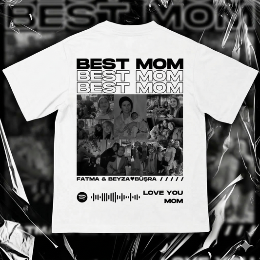 Luvetti™ Love You Mom Özel Tasarım Oversize Beyaz T-Shirt